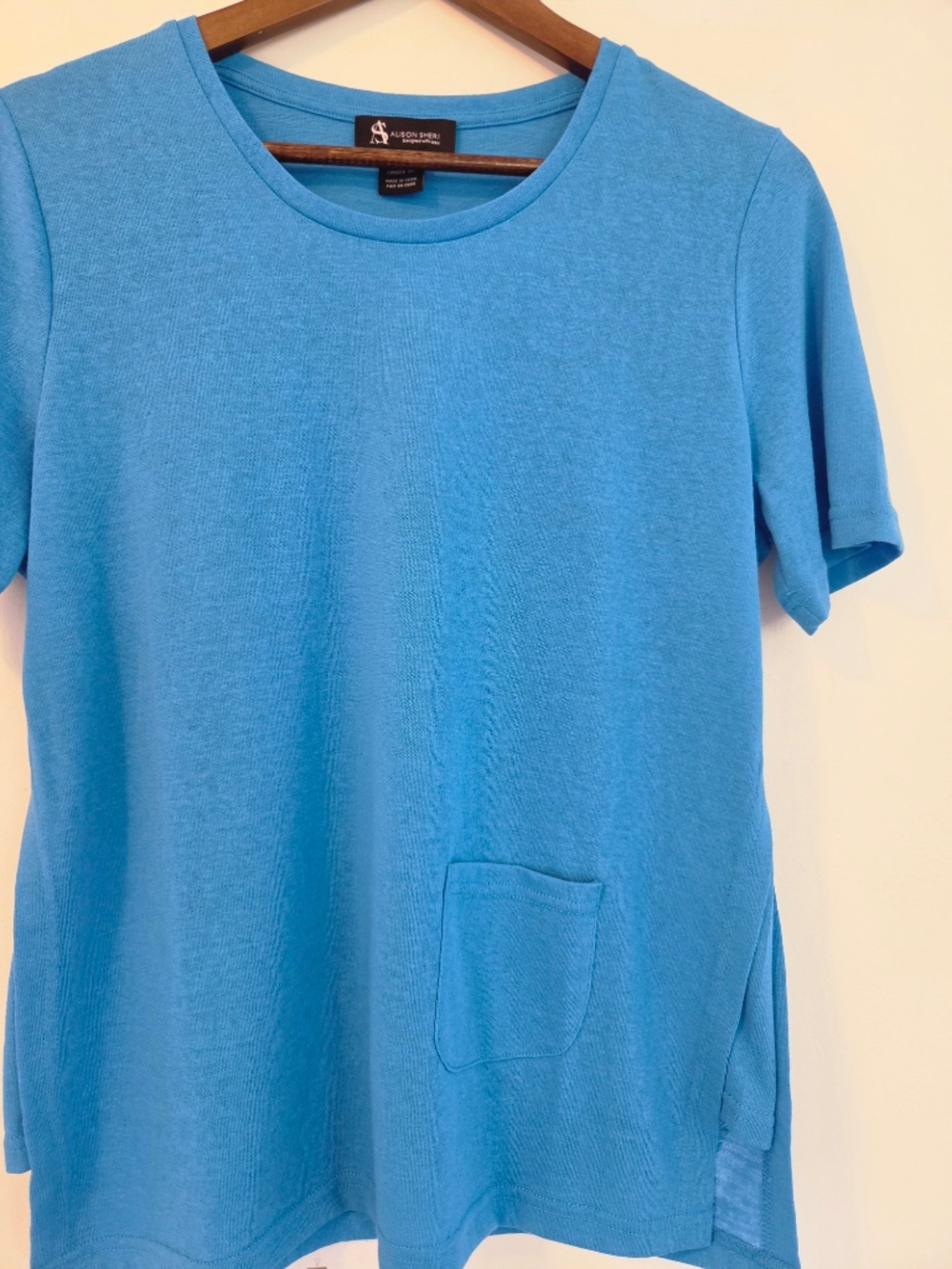 TWO Linen T-shirts/tops M blue/black Alison Sheri hi/low dolman sleeve coastal - Picture 2 of 10